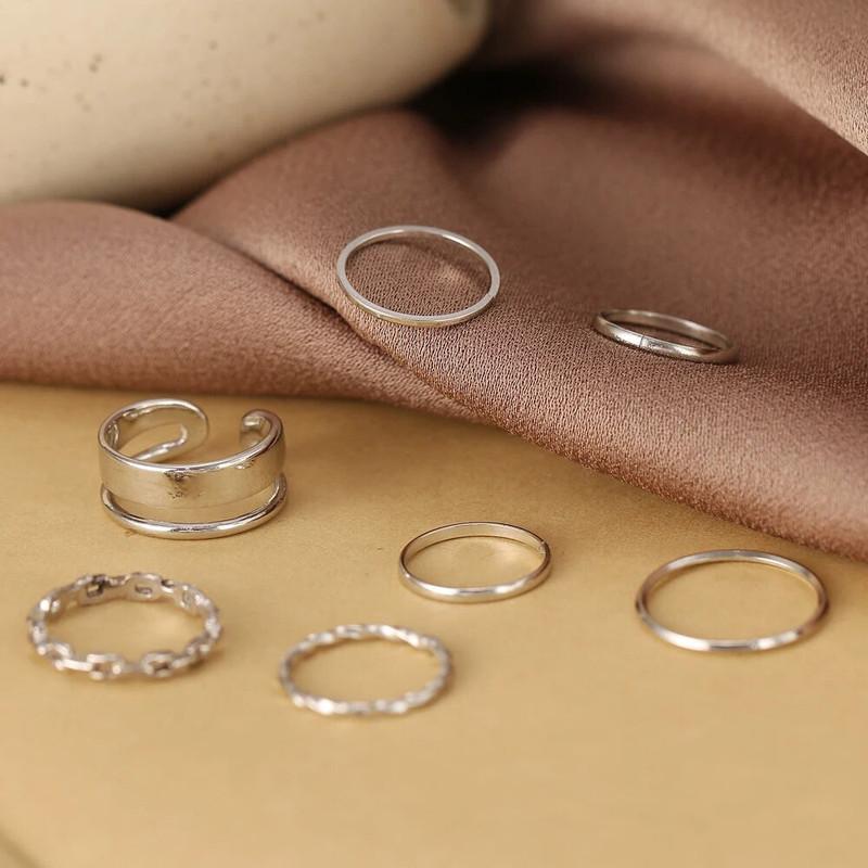 ShimmerBloom Silver Plated Ring Set- Set of 7