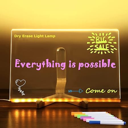 3D Acrylic Writing Pad With Pen Message Board Rewritable Table Lamp