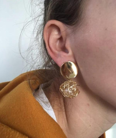 Elegant Gold Double Disk Dangle Earrings