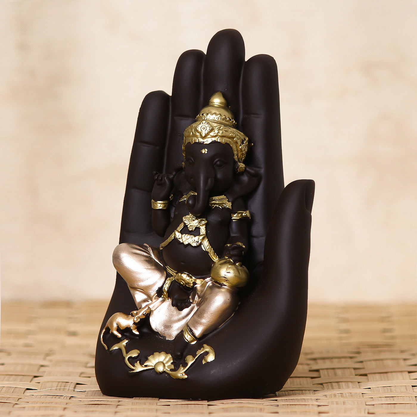 Handcrafted eCraftIndia Golden Palm Lord Ganesha