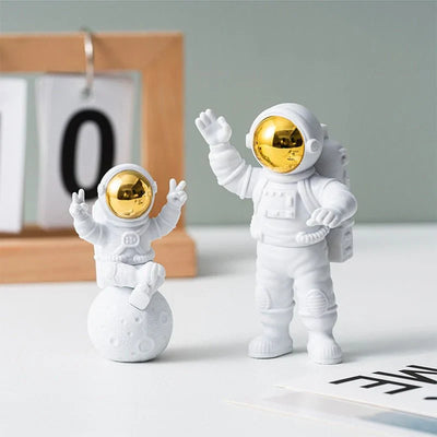 Astronaut Spaceman Statue Ornament Home Office Desktop Figurine Decors Set of 3 - Golden