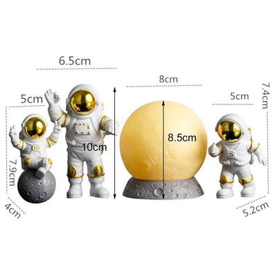 Astronaut Spaceman Statue Ornament Home Office Desktop Figurine Decors Set of 3 - Golden