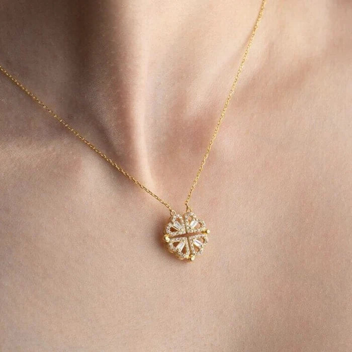 2-In-1 Magnetic Clover Gold Heart Necklace